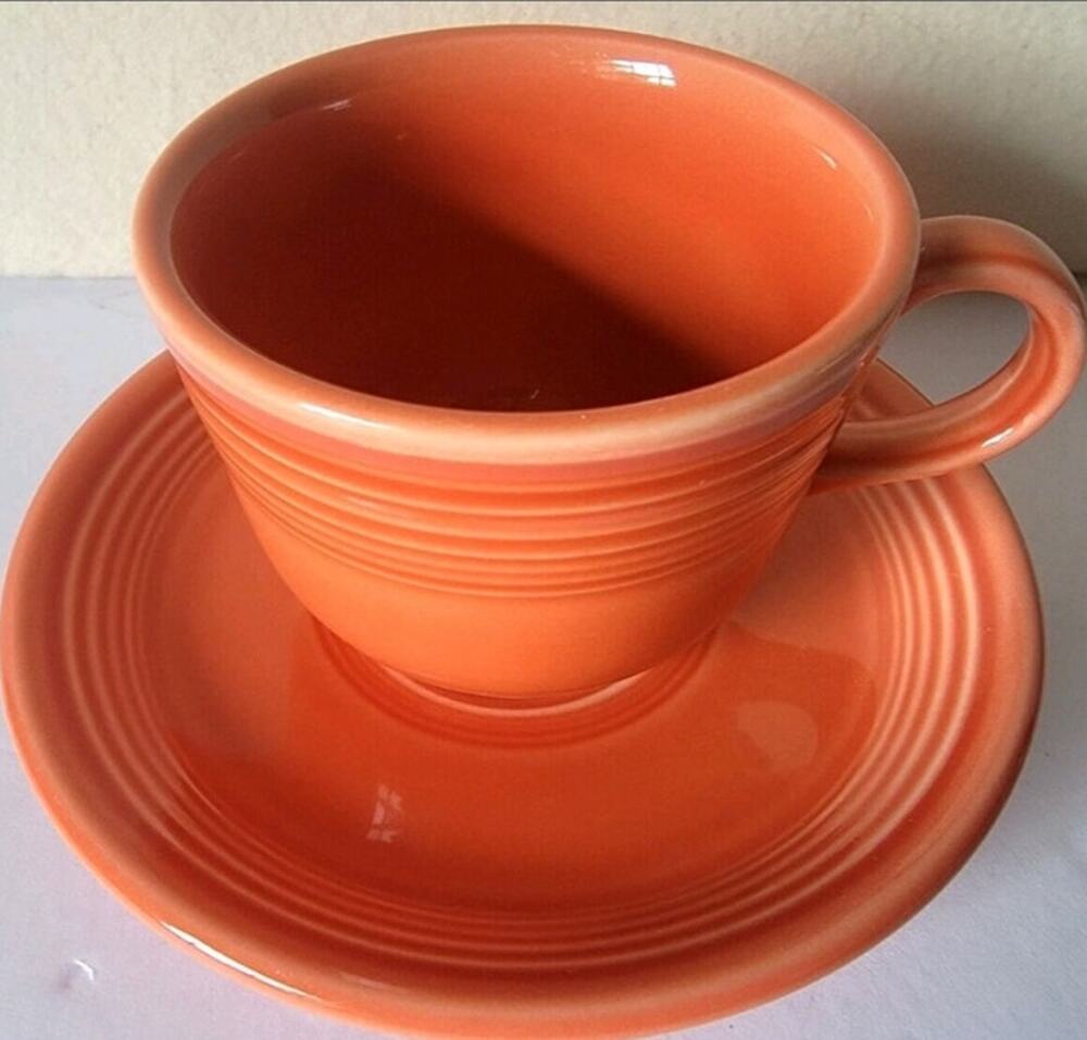Fiestaware Orange Cup & Saucer Set USA Bright Retro Kitchen